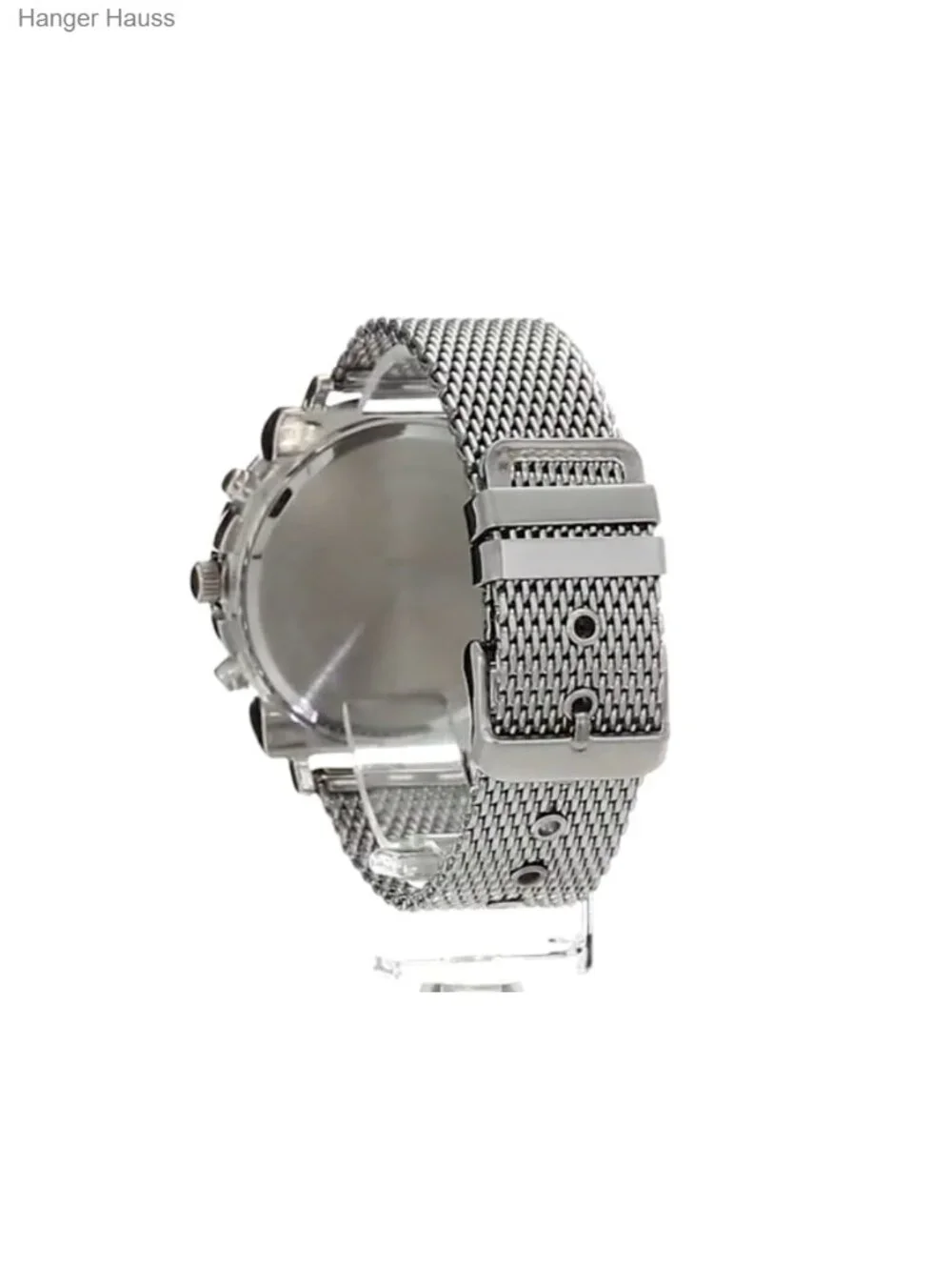 Men's Silver Mesh Watch Analog Quartz 48mm Bold Bezel White Dial Textured Strap
